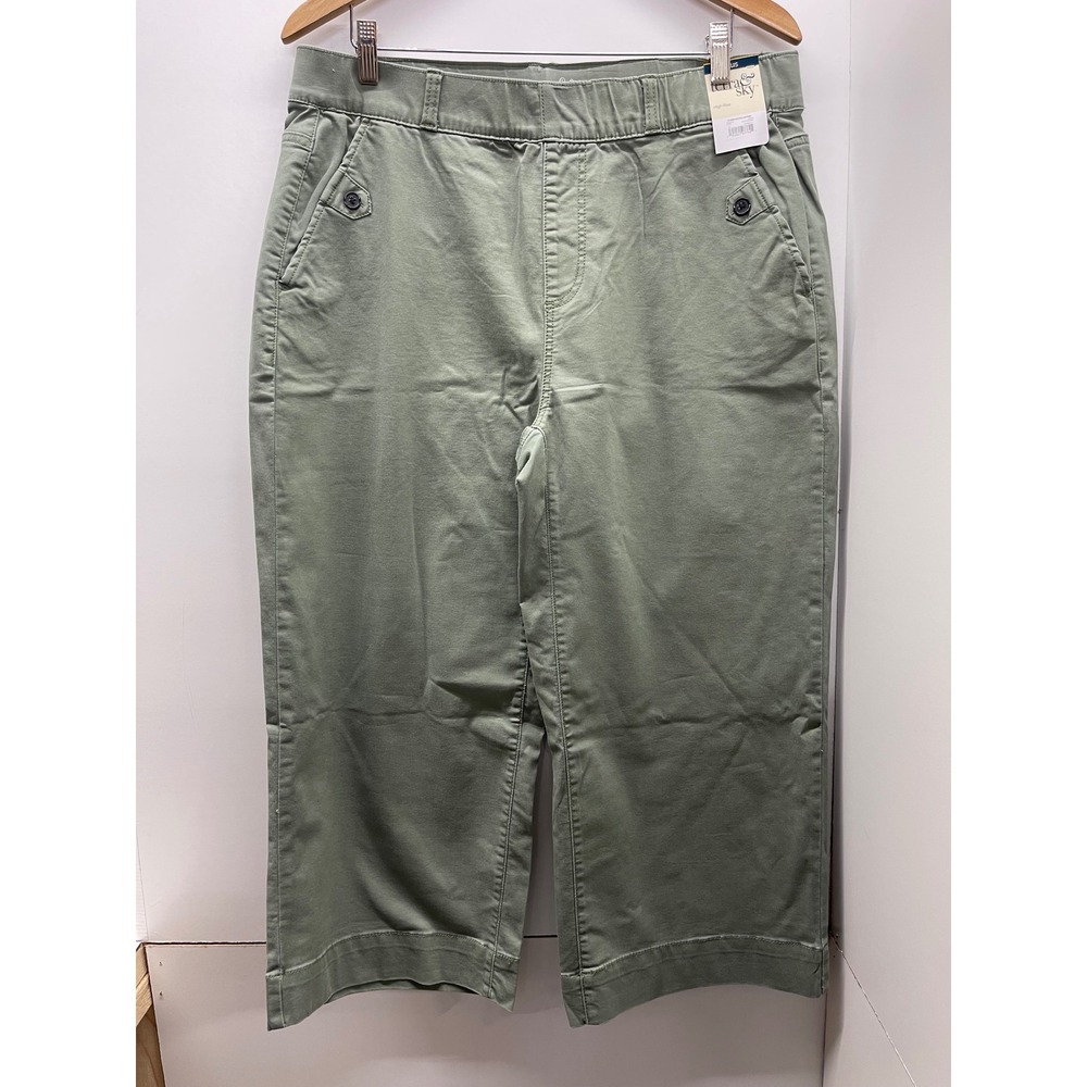 Terra & Sky Green High Rise Wide Leg Pull On Pants Plus 0X 14W NEW